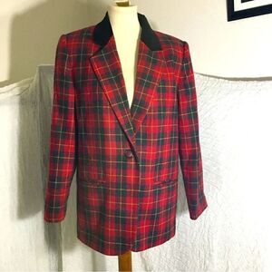 Sag Harbor VTG Red Holiday Plaid Blazer Jacket Size 10